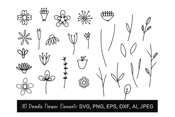 30 Flowers SVG: Doodle Floral Clipart