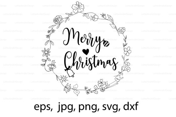 Decorate with Merry Christmas Text in a Floral Wreath