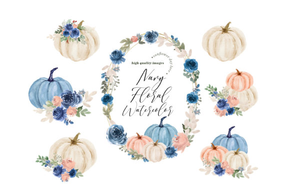 Enhance Your Projects with Navy Blue Floral Pumpkin Clipart