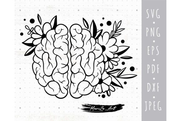 Floral Brain Mental Health Concept SVG
