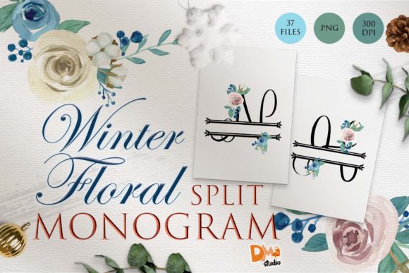 Introducing the Split Monogram Winter Floral Watercolor Set 3: A Perfect Addition to Your Creative Toolkit