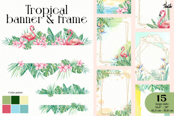 Watercolor Tropical Floral Banners and Frames: Perfect for Your Creative Projects