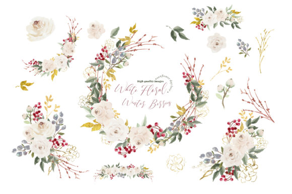 White Floral Winter Berries Clipart
